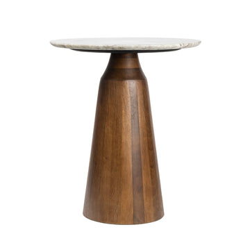 Kaito 18" Rustic Minimalist Marble/Wood Accent Table